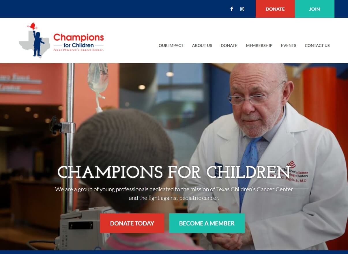 Champions for Children TX home page screenshot