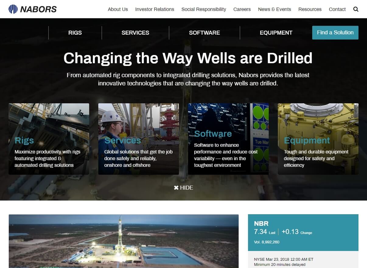 Nabors Industries home page screenshot